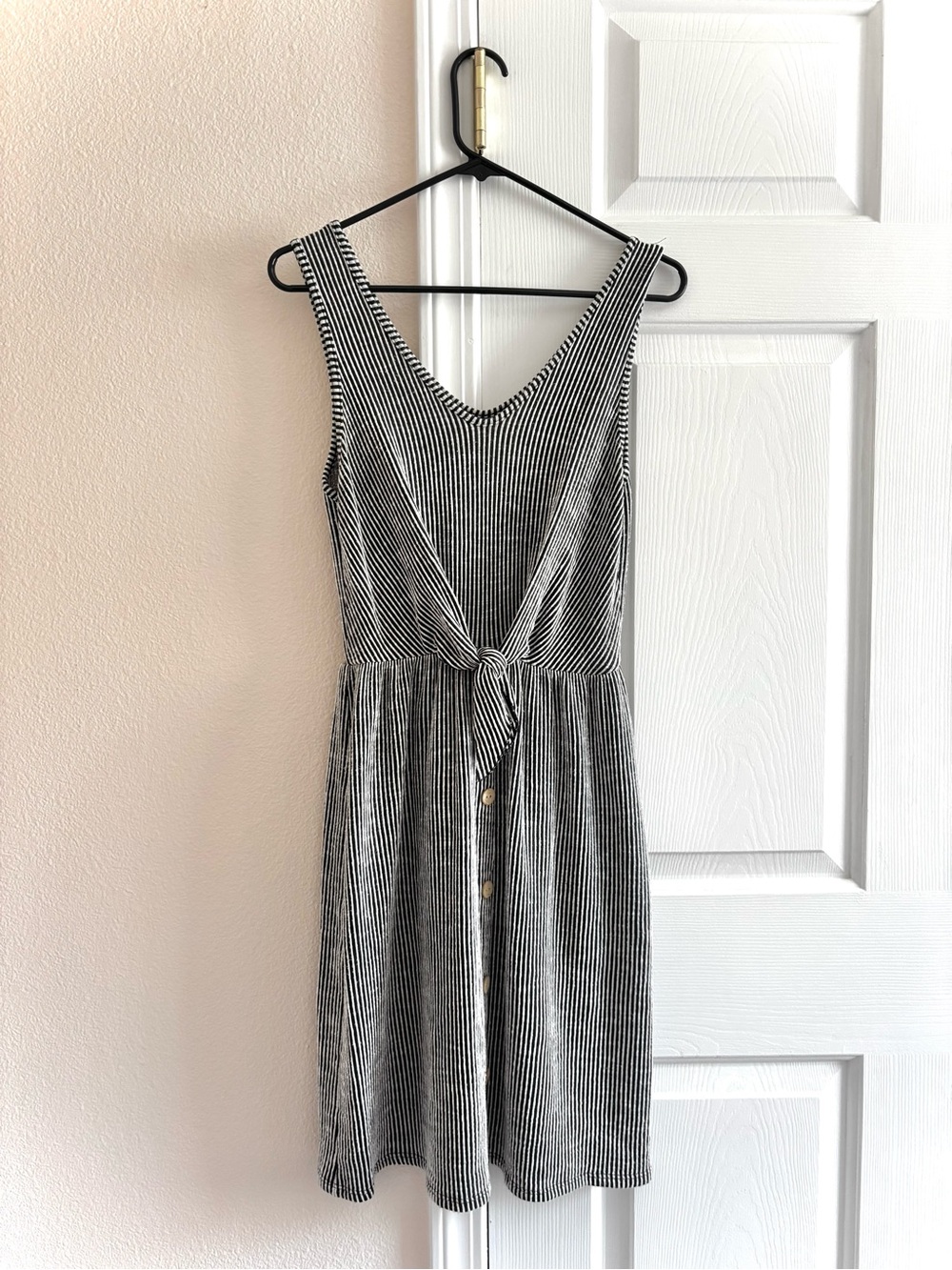 Caution to the Wind Black & White Tie- Front Striped Dress S